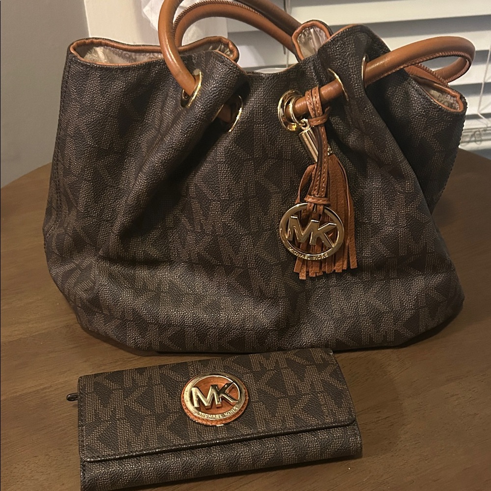 Michael Kors Brown Signature Shoulder Bag and Wallet
